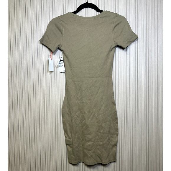 Open Edit Short Sleeve Ribbed Bodycon Dress Tan Women's Size XXS - Picture 3 of 7